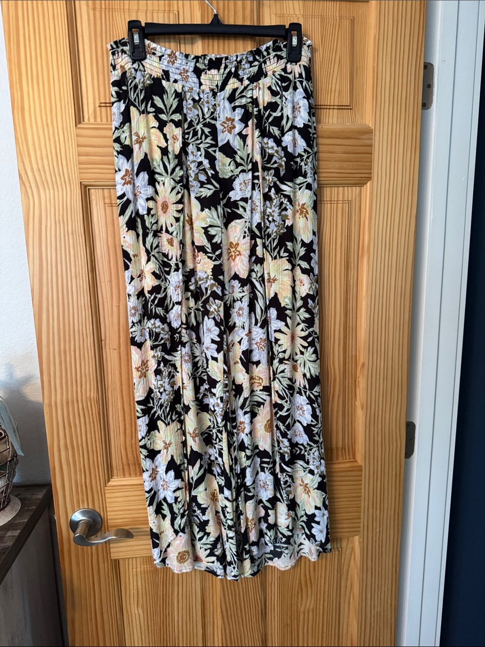 Billabong Black beach coverup pants with Pastel Floral Print